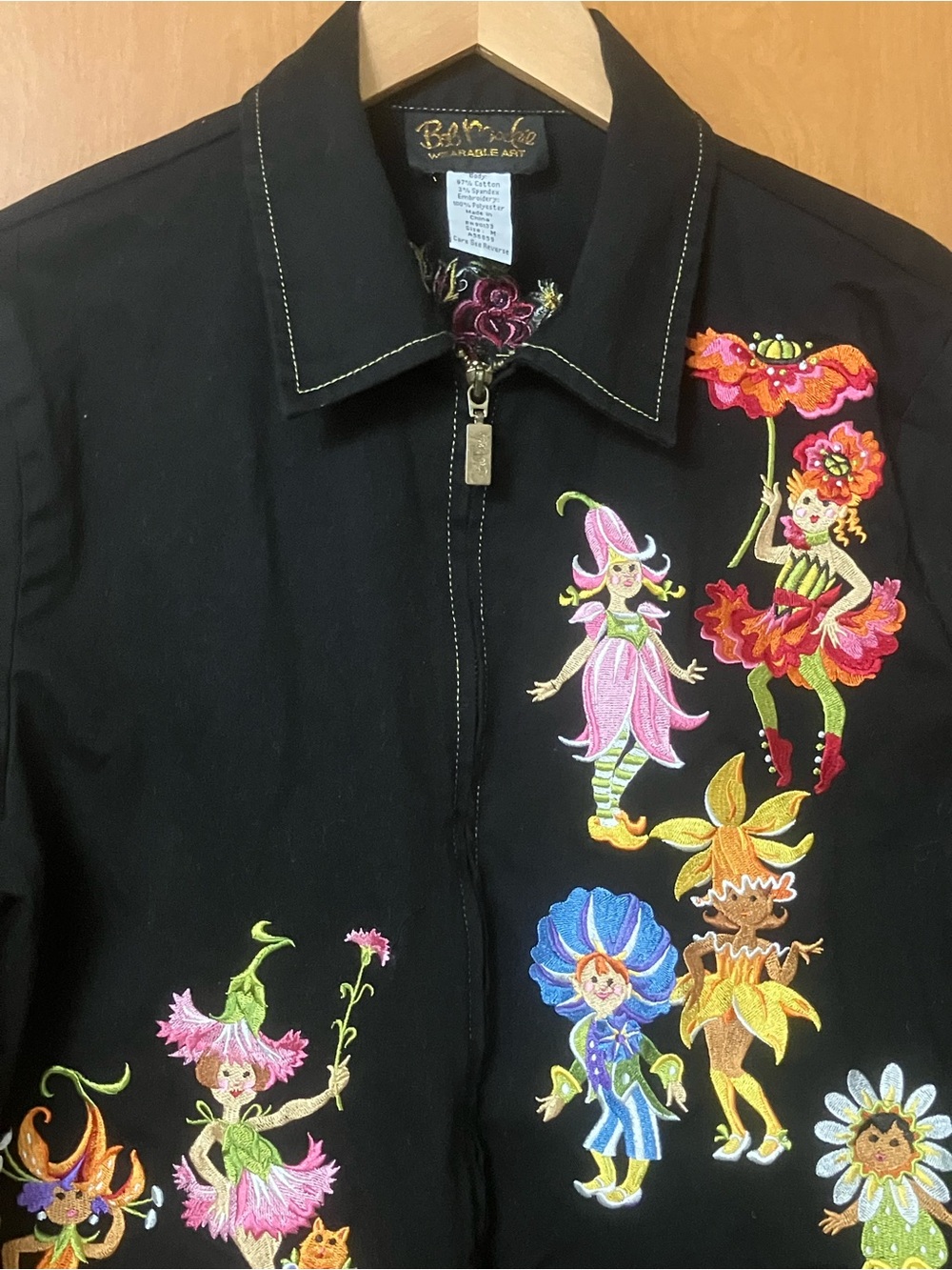 Bob Mackie Wearable Art Parade Of Flowers Black Embroidered Jacket Size Medium - Picture 2 of 12